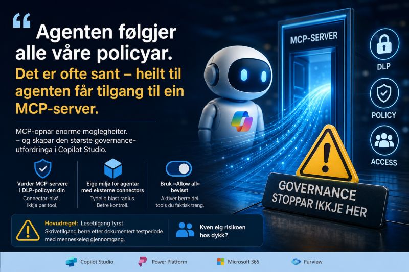 Illustrasjon av ein agent som møter governance-utfordringar når han får tilgang til ein MCP-server