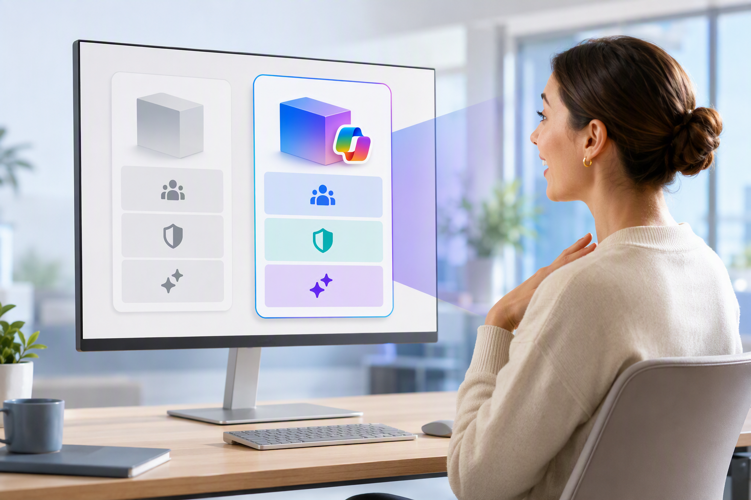 Ein brukar oppdagar at Copilot er inkludert i den samla Microsoft 365 Business Premium med Copilot pakken